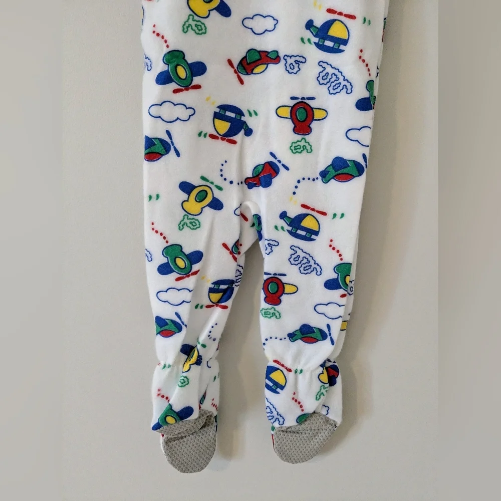 Vintage Carter's Airplane Cloud Helicopter Print 80s Fleece Pajamas Size 18M
